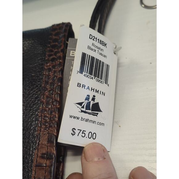 NEW Brahmin Tuscan Rosalyn Black Leather Croc Embossed Wristlet Clutch Purse - Picture 5 of 5